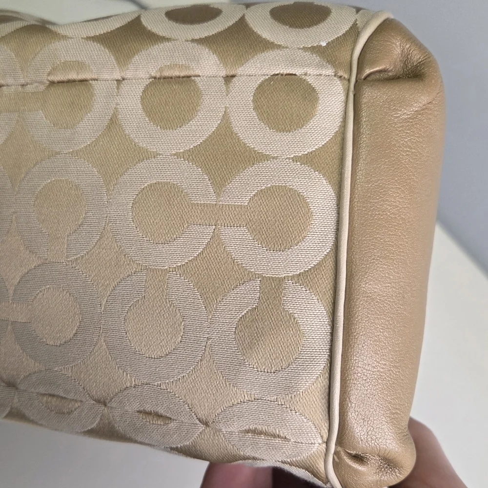 Coach Madison Phoebe Op Art Gold Sateen Purple Interior Shoulder Bag 26448